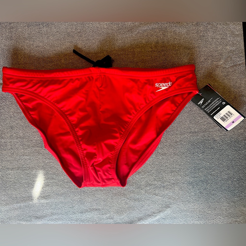 SPEEDO POWERFLEX ECO RED WHITE MEN SWIMMING BRIEF 38